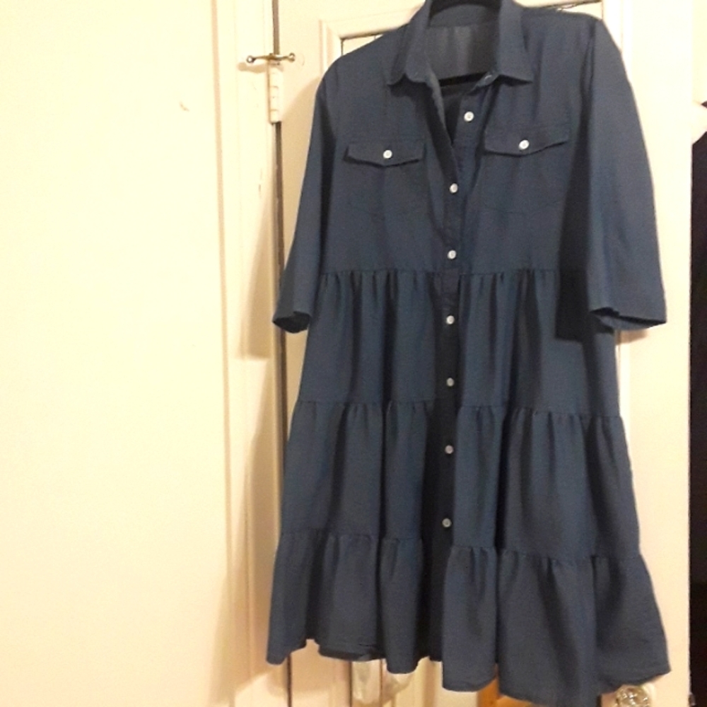 Denim Tierred Cottagecore Dress, M